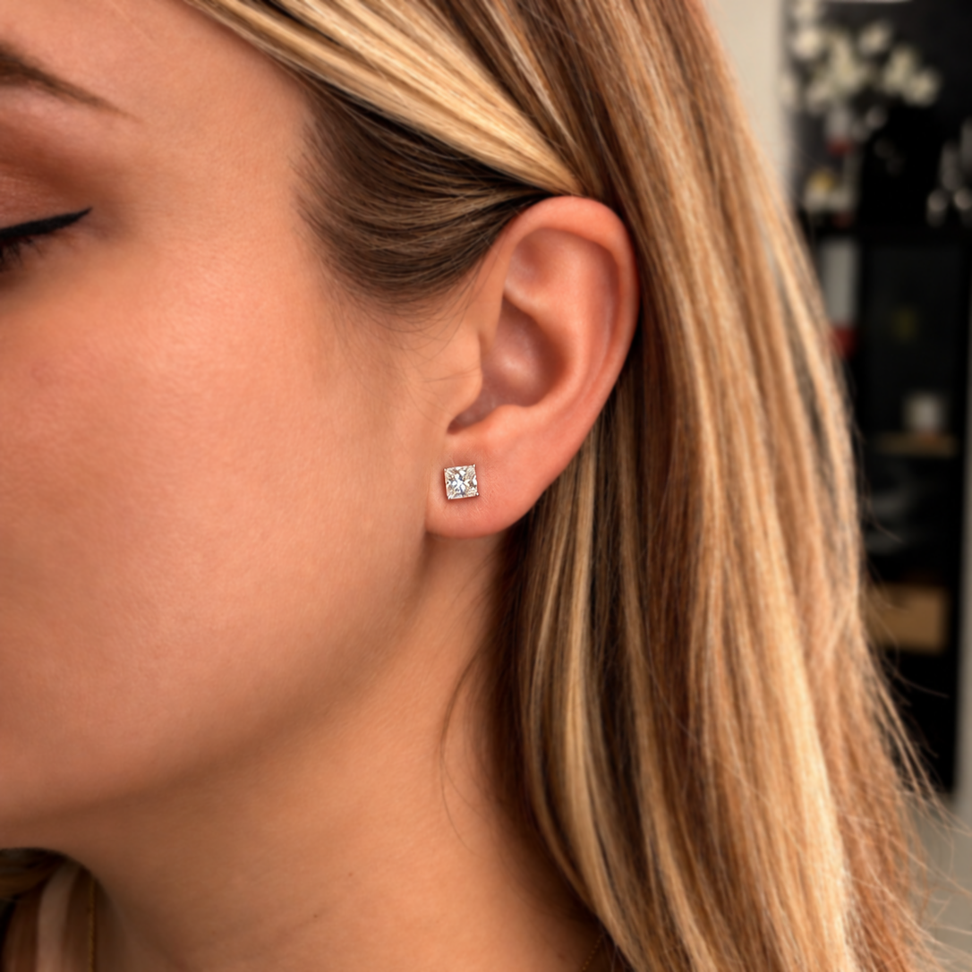 Ophelia Princess Cut Stud Earrings